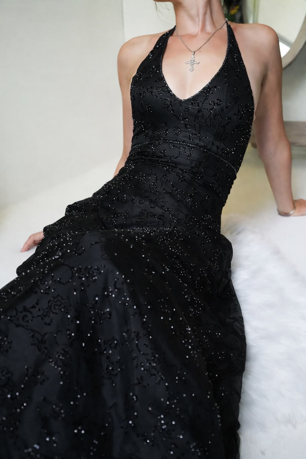 Black beaded and sequinned gown