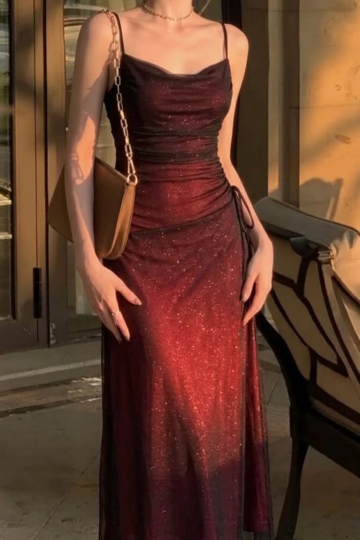 Deep red glitter slip gown